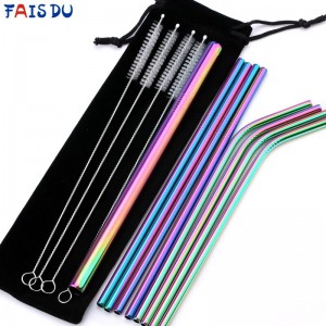 Metal Reusable 304 Stainless Steel Straws Straight Bent Drinking Straw With Case Cleaning Brush Set Party Bar accessory