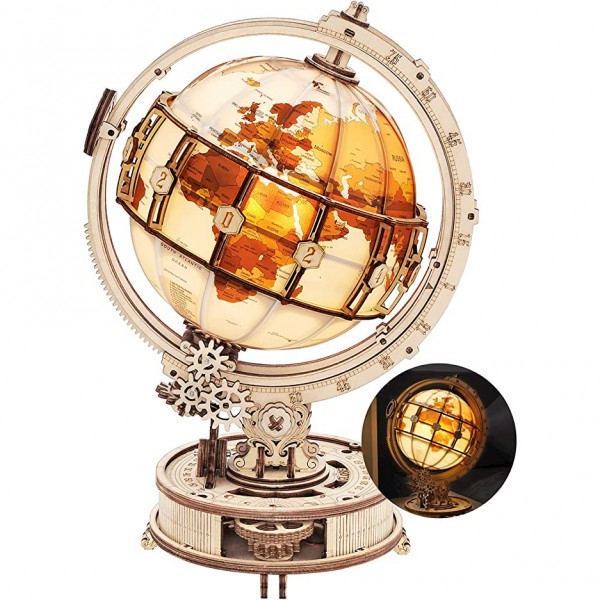 Robotime ROKR Luminous Wooden Globe Light Night 3D Puzzle Games for Christmas Gift for Kids Adults for Home Decor, Desk Decor