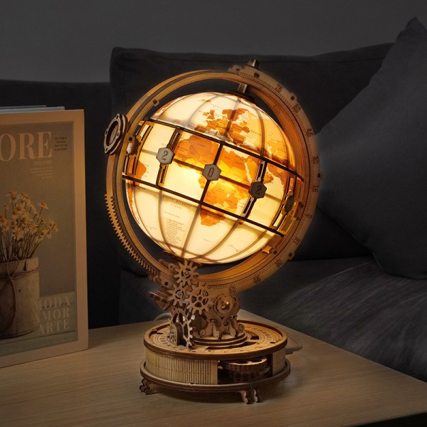 Robotime ROKR Luminous Wooden Globe Light Night 3D Puzzle Games for Christmas Gift for Kids Adults for Home Decor, Desk Decor