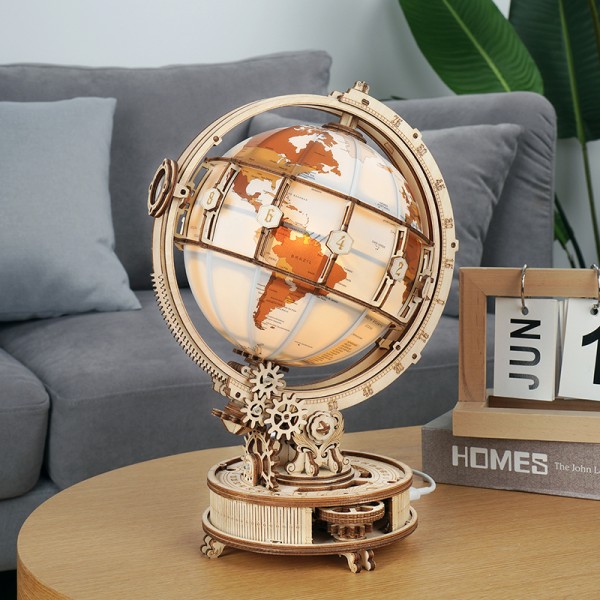 Robotime ROKR Luminous Wooden Globe Light Night 3D Puzzle Games for Christmas Gift for Kids Adults for Home Decor, Desk Decor