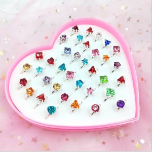 10Pcs Cute Cartoon Rings Children Girls Rings Pretend Play Makeup Toys Cartoon Crystal Jewelry Alloy Animal Enamel Ring