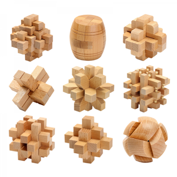 2022 Classic Puzzle IQ Brain Teaser Kong Ming Lock Lu Ban Lock 3D Wooden Interlocking Burr Puzzles Toys Game For Adules Kids