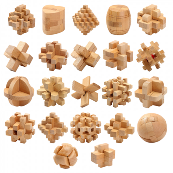 2022 Classic Puzzle IQ Brain Teaser Kong Ming Lock Lu Ban Lock 3D Wooden Interlocking Burr Puzzles Toys Game For Adules Kids