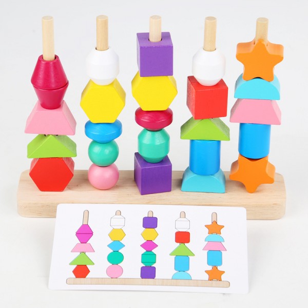 Montessori Wooden Toys Color Shape Matching Puzzle Game Colorful Beaded Color Cognition Early Educational Toys Gift For Children