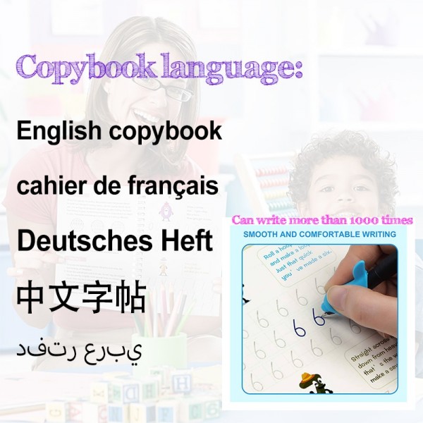 Free Shipping Reusable Montessori Toys  English French Copybooks Pen Children's Writing Sticker Magic Copybook For Calligraphy