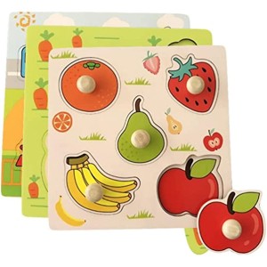 Wooden Puzzles Board for Children Baby Jigsaw Games Fruit and Vegetables Peg Early Educational Development Toy for Boys Girls