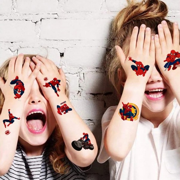 Marvel Spiderman Tattoo Sticker Action Figure Anime Iron Man Avengers Waterproof Tattoo Sticker For Boys Toys Kids Birthday Gift