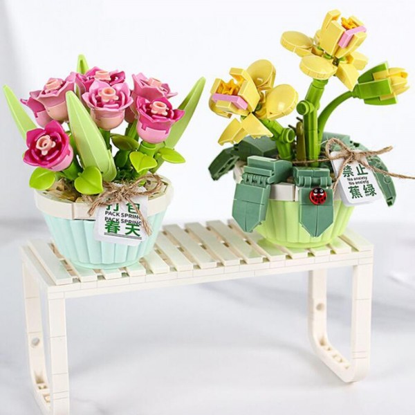 Building Block Bouquet Kids DIY Assembly Toy Set Flower Brick Model Home Decor Collection Construction Toy Kids Gift