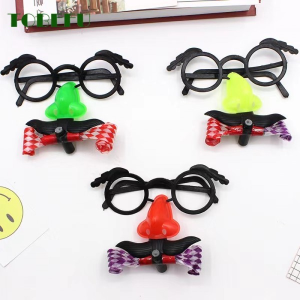 Funny Clown Nose Mustache Glasses Whistle Costume Ball Round Frame False Nose Blow Out Dragon Joke Trick Party Favors Toys