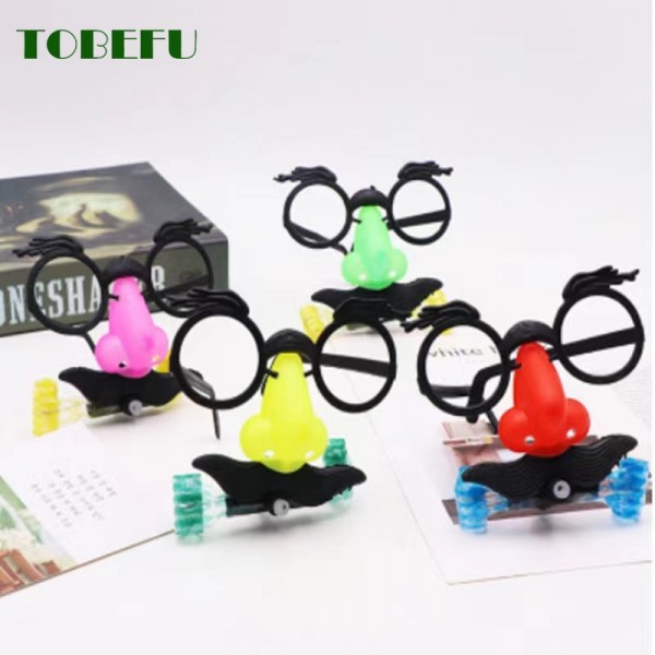 Funny Clown Nose Mustache Glasses Whistle Costume Ball Round Frame False Nose Blow Out Dragon Joke Trick Party Favors Toys